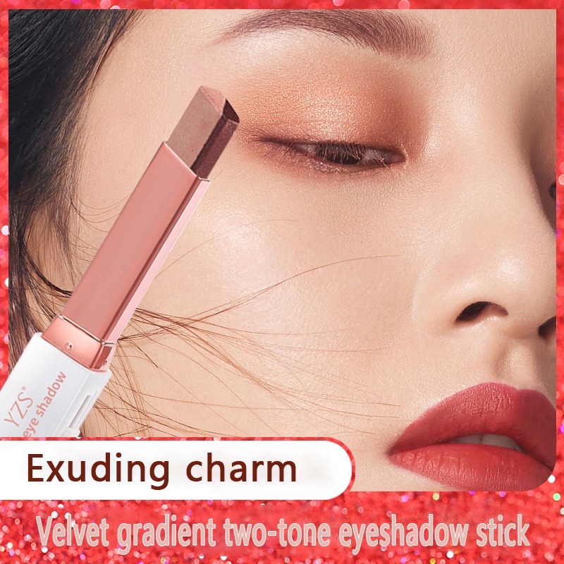 YZS eyeshadow pen beludru gradien dua warna eye shadow stick secara alami tidak mudah luntur dan diwarnai, dan dibentuk dalam satu sentuhan kosmetik