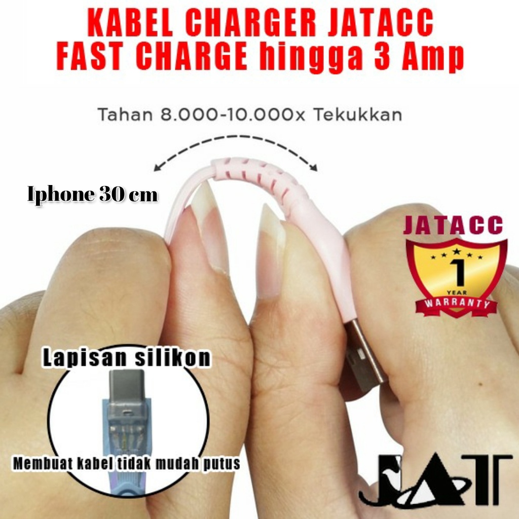 Grosir Kabel Data USB Lightning for Iphone 30cm merk JAT/ Kabel data Lightning  Murah / Produsen kabel data Iphone 30 cm/ Kabel data suport Fast charging / kabel data Iphone Lightning 5 6 7 8 x 12 13  suport fast Charging