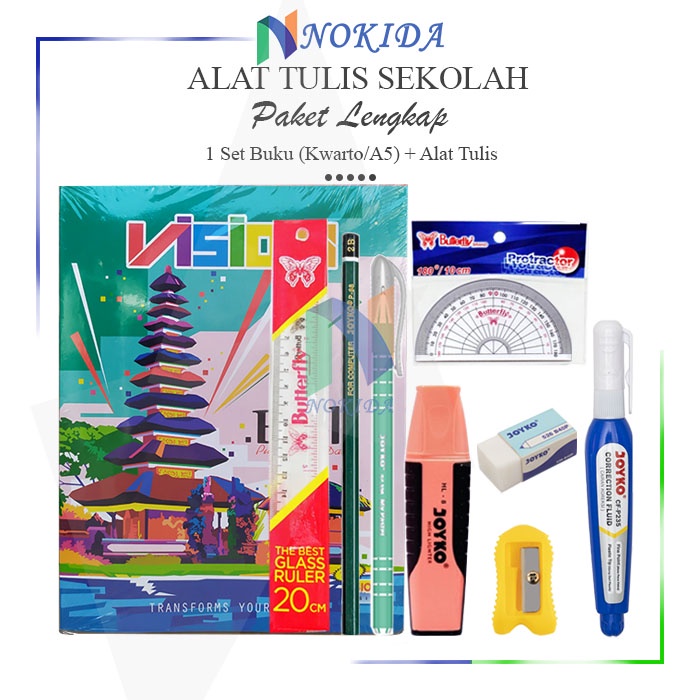 Nokida 1 Set Perlengkapan Sekolah Anak [TK/SD/SMP/SMA] / Perlengkapan Belajar Anak Sekolah / Perleng