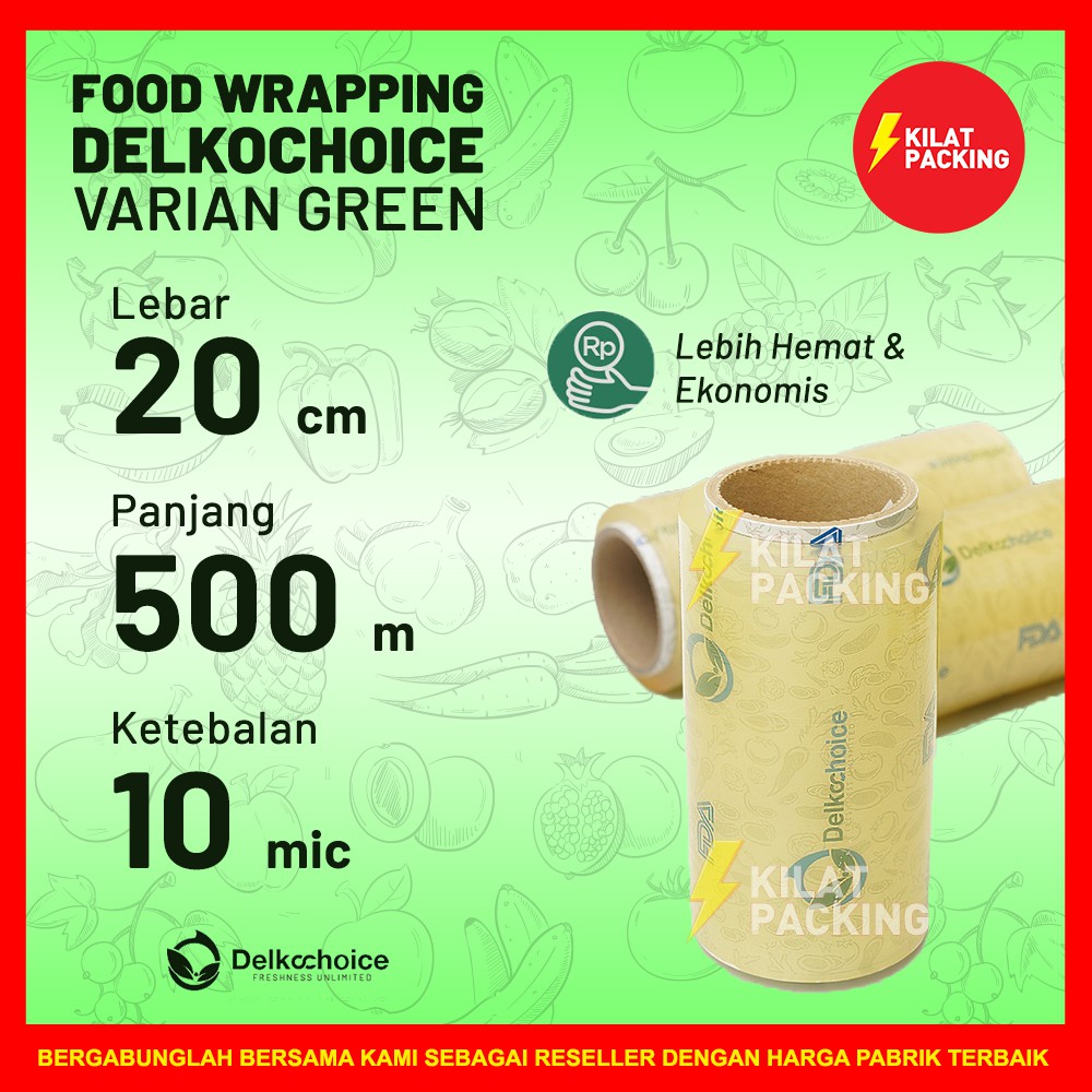 Cling Wrap Delkochoice 20cm x 500m FOOD GRADE premium HIJAU-PLASTIK PEMBUNGKUS MAKANAN - PLASTIK WRA