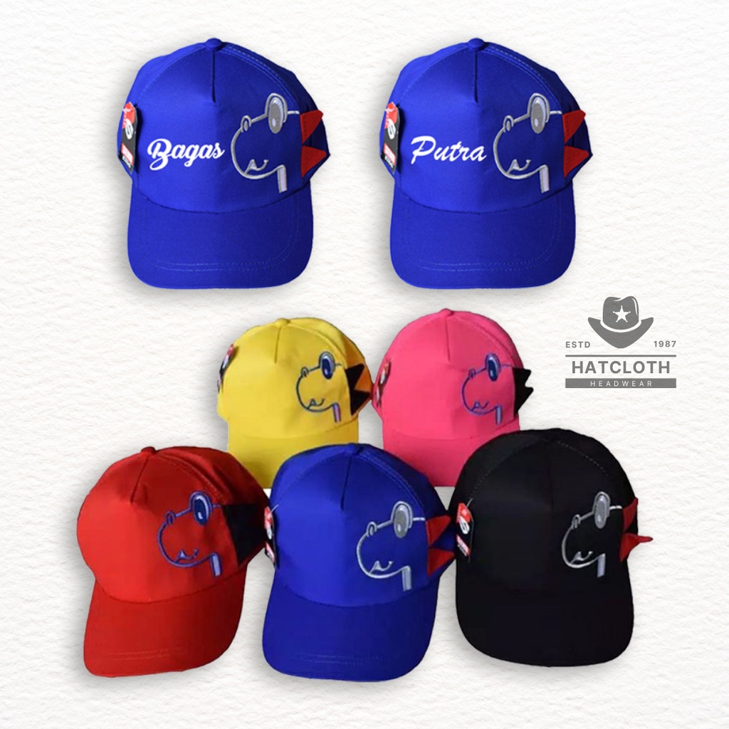 Topi Baseball Anak Dino Polos / Bordir Nama Bahan Drill