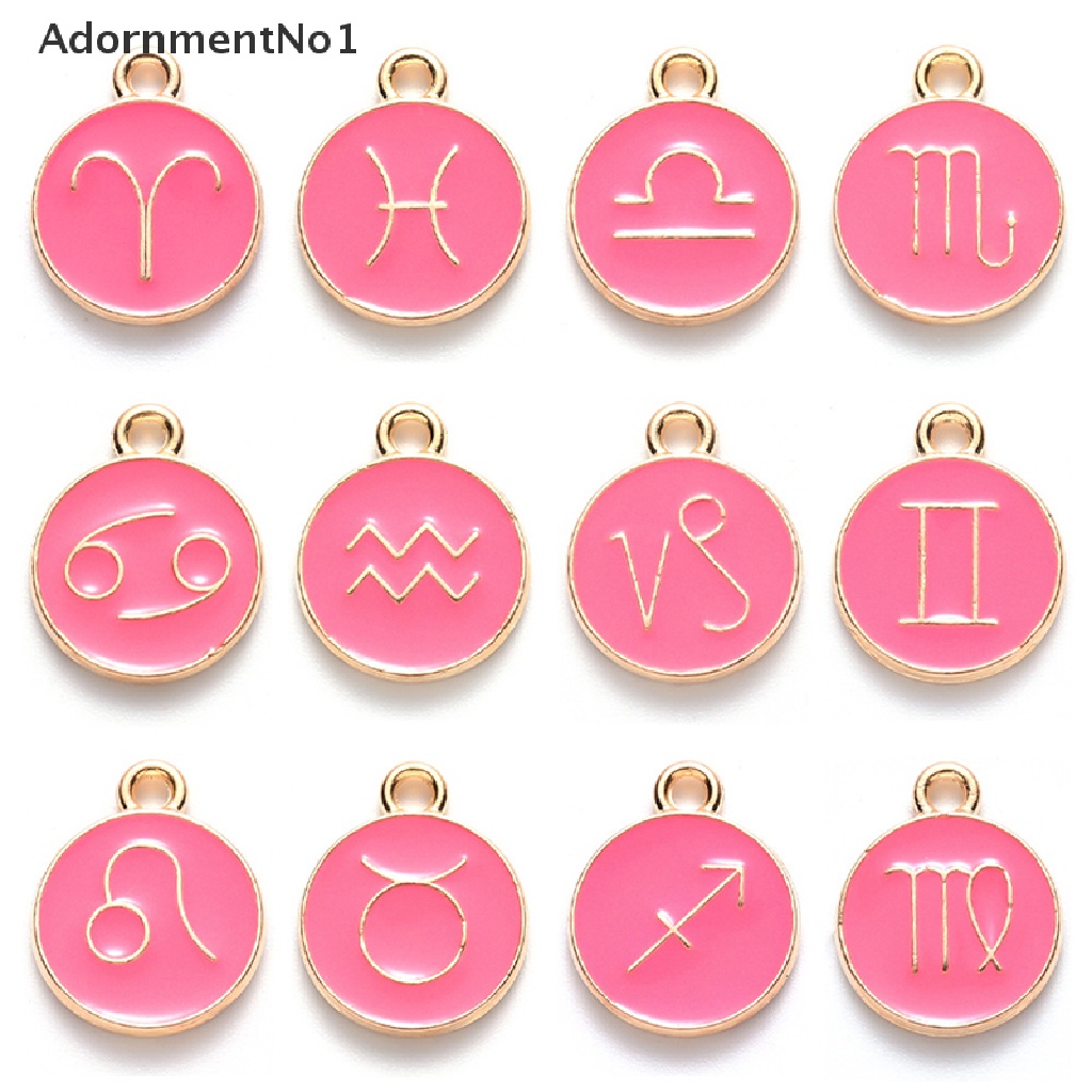 (AdornmentNo1) 12pcs / Set Liontin Bahan Metal Alloy Desain Zodiak Handmade Diy Untuk Perhiasan