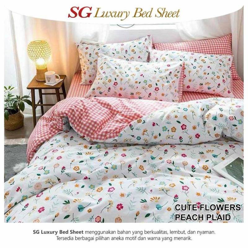 SPREI CUTE FLOWERS X PEACH PLAID