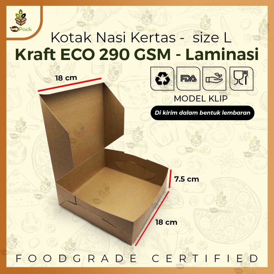 

Dus Kotak 18x18x7,5cm 325 GSM Nasi Kue Box Makanan KRAFT PE Laminasi FOODGRADE