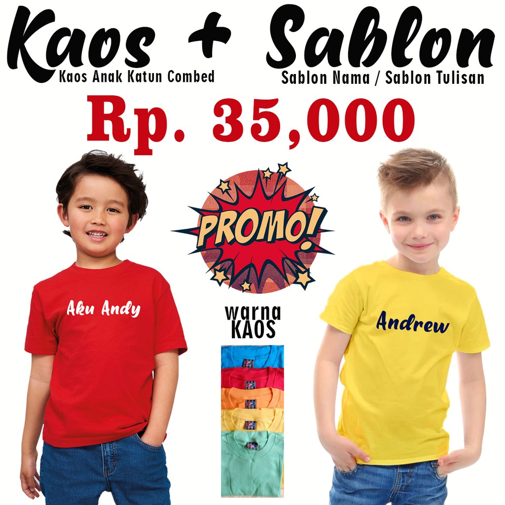 PROMO TERMURAH Kaos Anak + Sablon Nama / Kaos Sablon / Custom Sablon / Kaos Custom