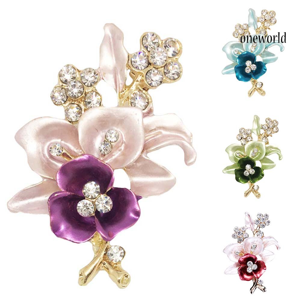 OW@ Elegant Women Rhinestone Flower Enamel Brooch Pin Cardigan Scarf Corsage Jewelry