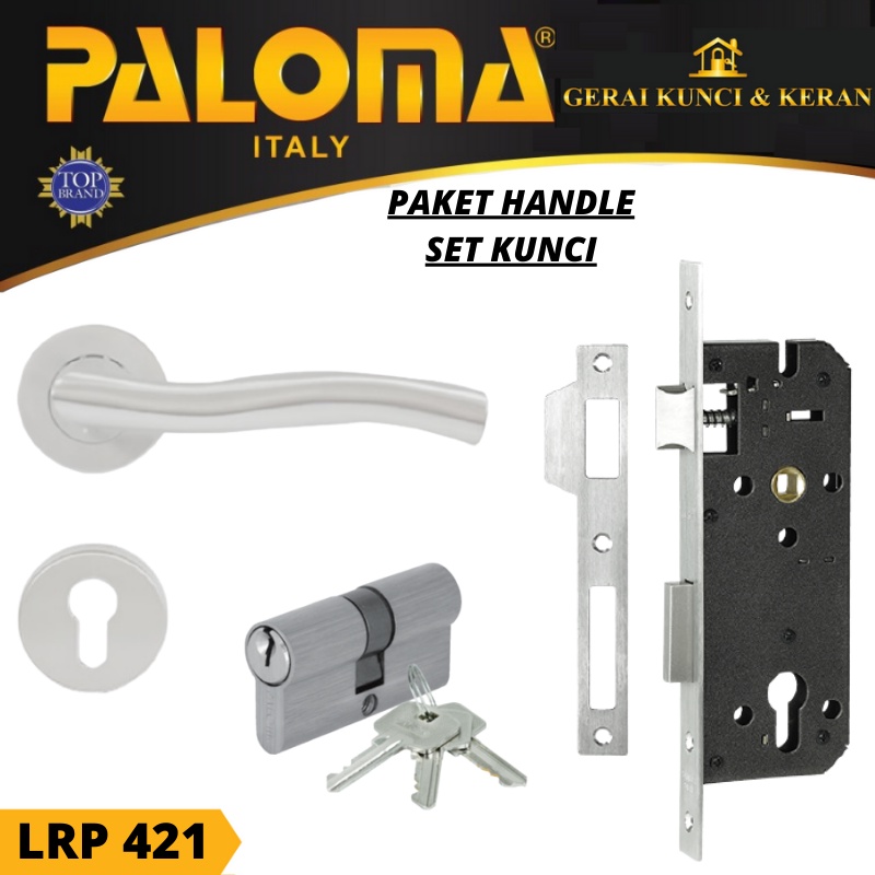 HANDLE KUNCI PINTU SET STAINLESS  PALOMA LRP 421 PALOMA 19MM SS SSS SET BODY DAN KUNCI CYLINDER