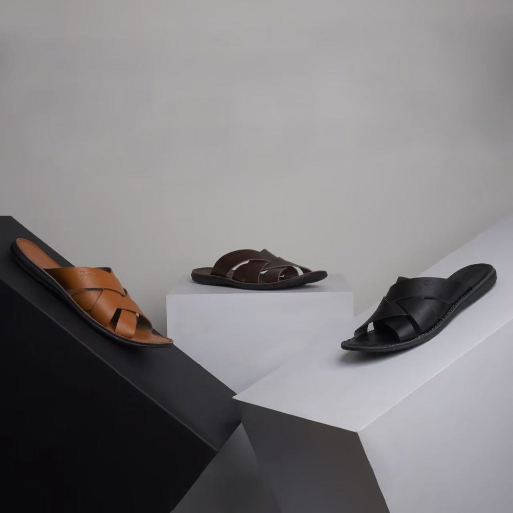 Sandal Slop Pria Full Kulit Sapi Original Kekinian Casual Sendal Pria Cowok Dewasa Original Premium Brand Lokal Terbaru Kuat