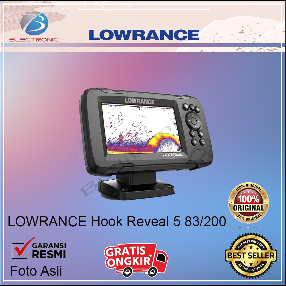 LOWRANCE Hook Reveal 5 83/200 HDI ROW Fish Finder GPS Laut Base Map / Tangkap Ikan