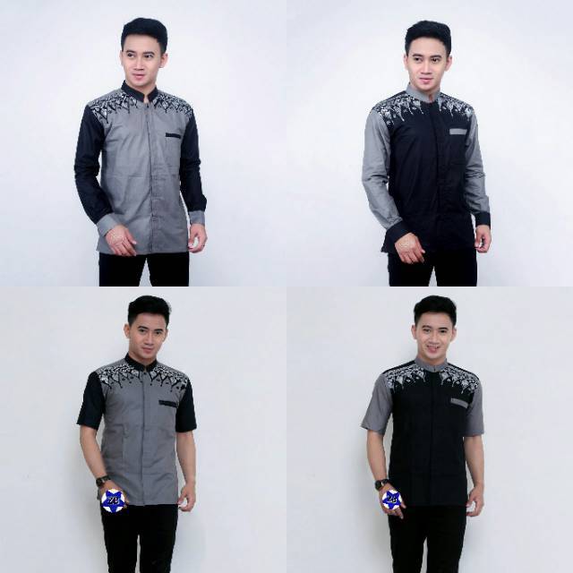 Kemeja Batik Pria Sopal Prada Kombinasi Bordir Bahu / Baju Batik Pria Murah Katun Polos