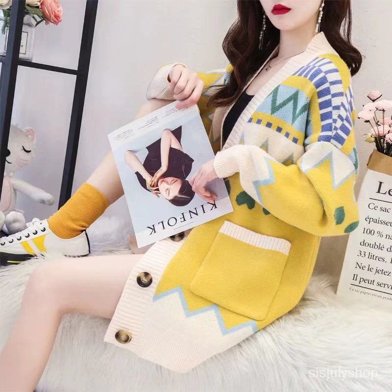 #Sisjuly# Sweater Wanita Mantel Longgar Kardigan Sweater Rajutan 2022 Musim Gugur Dan Musim Dingin S