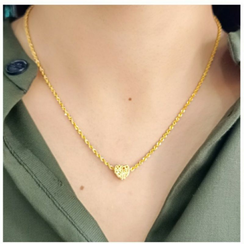 Kalung Tali Liontin Hati Korea model Love Etnik cantik lucu Emas asli