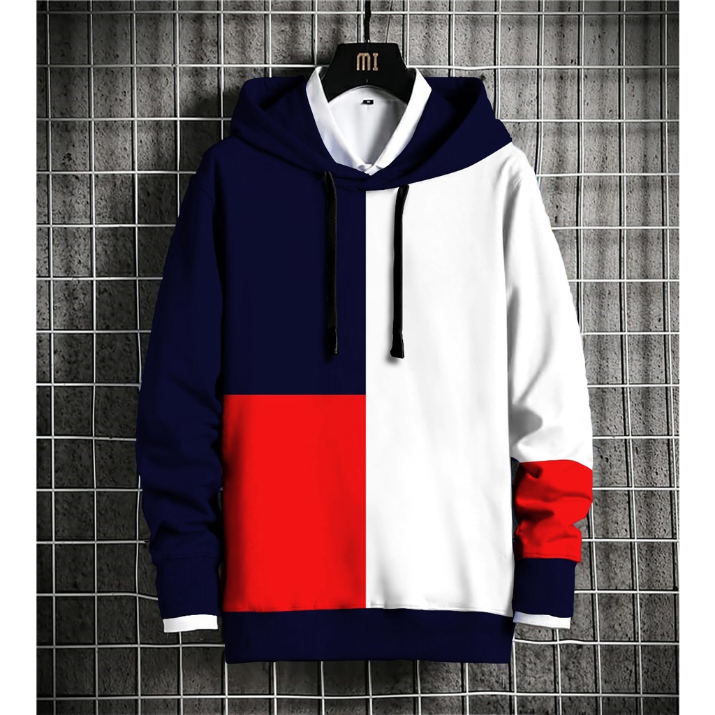 Yu Taka - Hoodie Pria Stripe Kombinasi Polos Jaket Hoodie Jumper Pria Terbaru Bahan Fleece