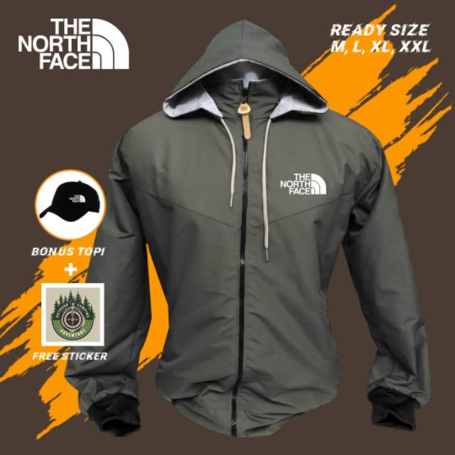 Jaket Parasut TNF Waterproof Bolak Balik Bonus Topi + Sticker