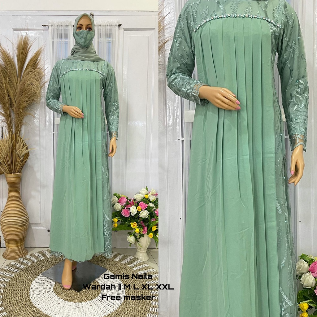 GAMIS NAILA / DRESS BRUKAT PARTY WANITA / BAJU PESTA WANITA / BAJU GAMIS MODERN / GAMIS BRUKAT