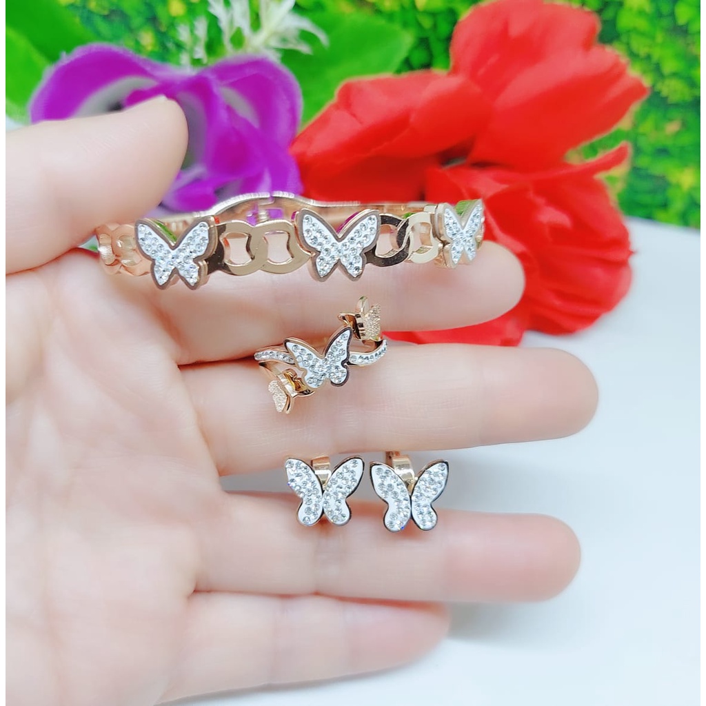 Set titanium perhiasan fashion (gelang,cincin,anting)