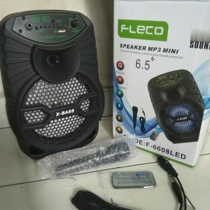 Speaker Karaoke Bluetooth Fleco F-6608Led Gratis Microphone Karaoke