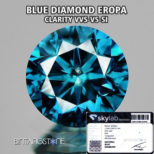 Berlian Biru Eropa Asli 1.2 Mm Original Blue Diamond (Isi 1 pcs) Clarity VVS-VS-SI Natural Tabur Eur