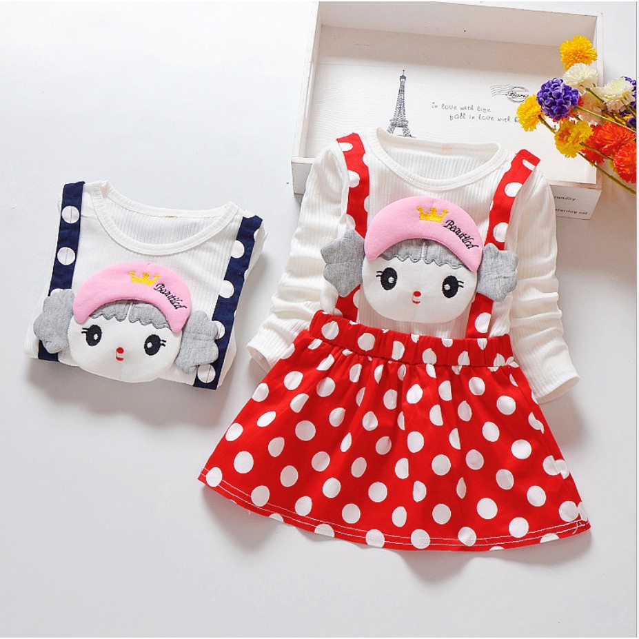 DP93 Dress anak /baju dress anak / pakaian bayi anak  perempuan lengan panjang  model boneka polkadot