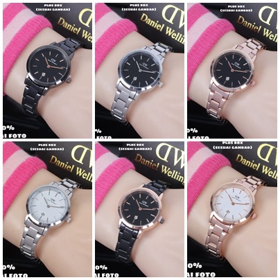 JAM TANGAN WANITACEWEK MURAH DW TALI RANTAI TANGGAL ON JJ403