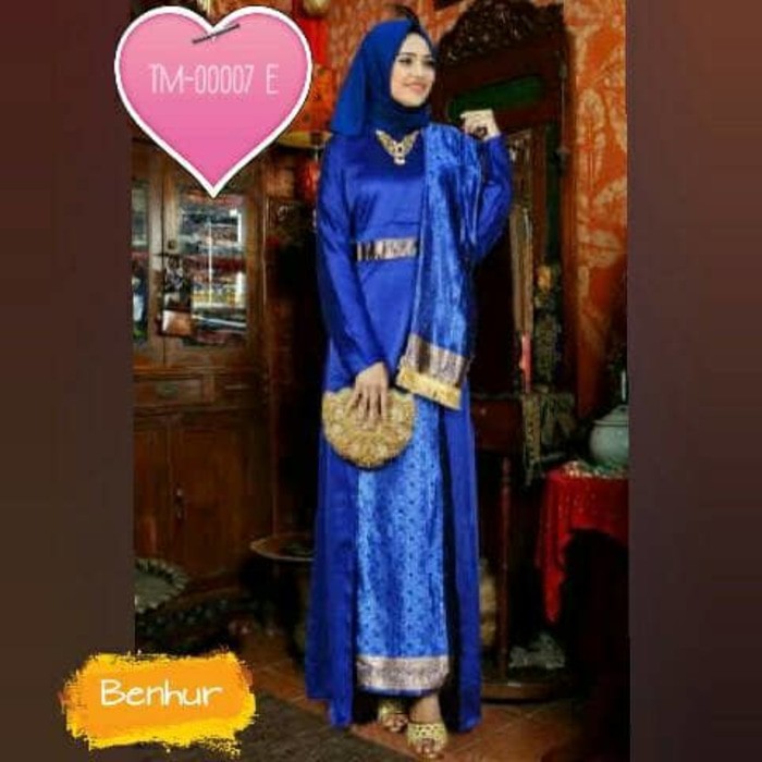 TM-00007 E setelan tunik Arifa biru benhur baju muslim songket terbaru