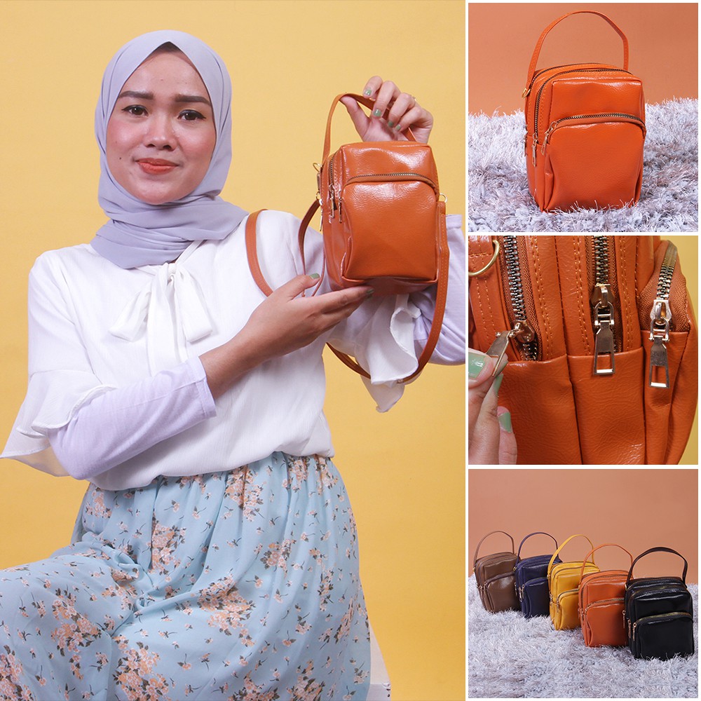 HANDBAG SLINGBAG PREMIUM WANITA TRENDY STYLE CASUAL 3 SLOT RUANG JAHITAN RAPI BAHAN PU LEATHER 0L10