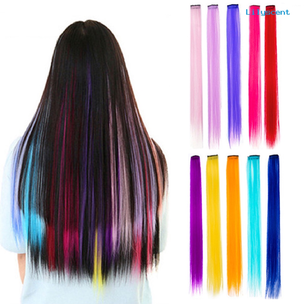 Ls 2Pcs / 3Pcs Klip Extension Rambut Lurus Invisible Bahan Serat Temperatur Tinggi Warna-Warni