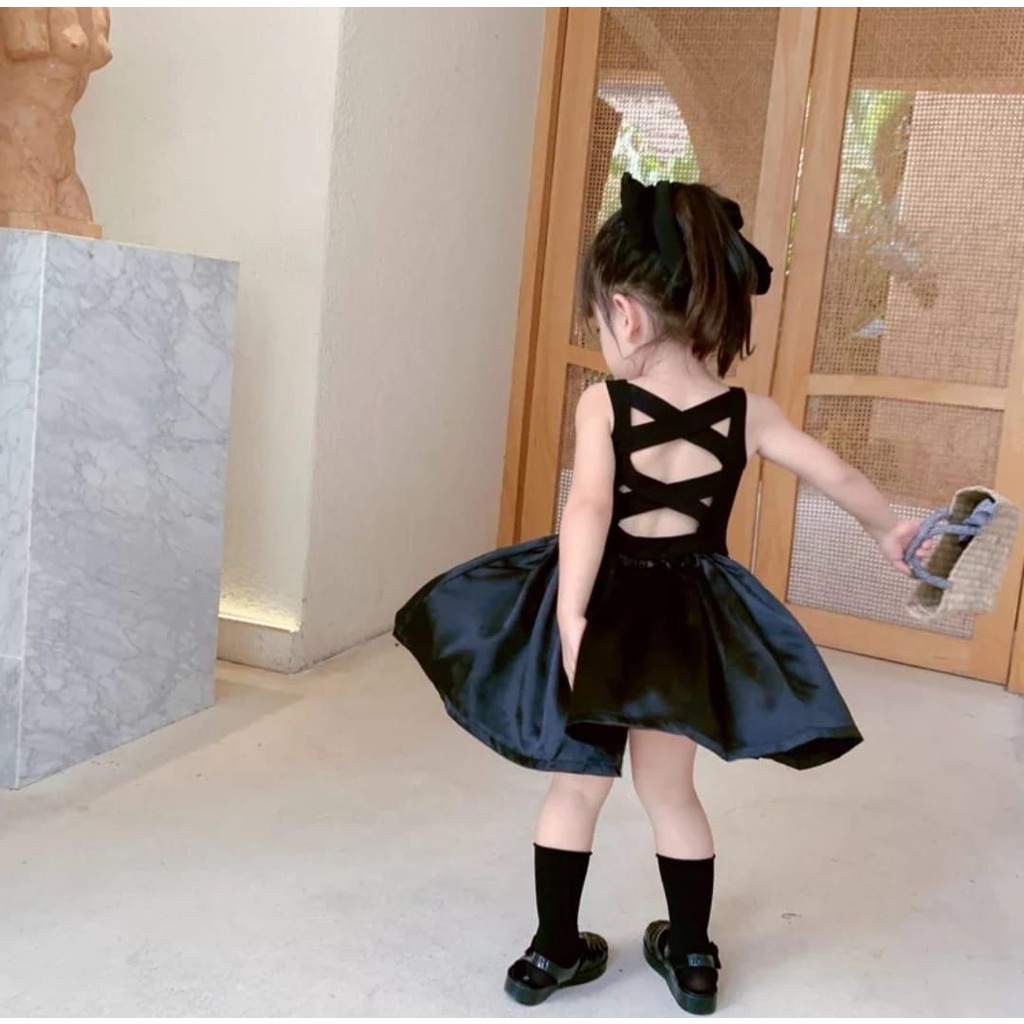 [kids selika RO]Dress Anak Perempuan Ardila Crep Hitam