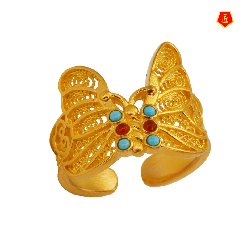 [Ready Stock]Exquisite Elegant Hollow Design Butterfly Gold Open Ring