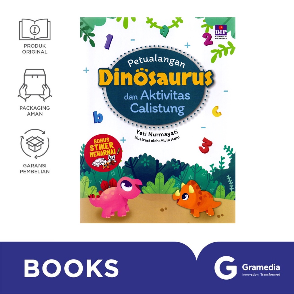 Gramedia Bali - Buku Petualangan Dinosaurus dan Aktivitas Calistung (Bonus Stiker Mewarnai BIP)