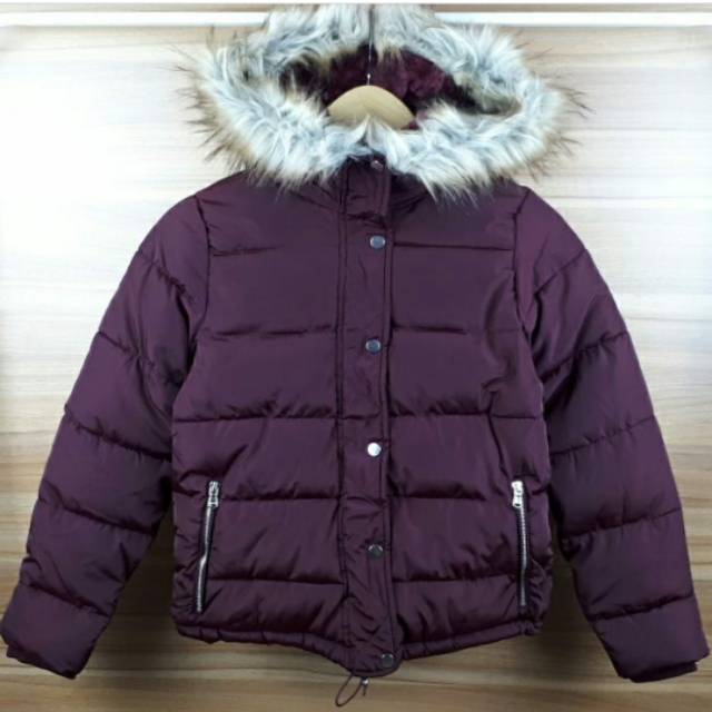 Pull & Bear Winter Puffer Jaket Maroon