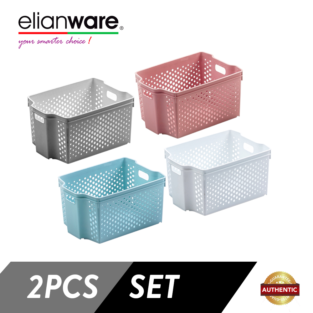 Elianware Multi Purpose Large Stackable Storage Organizer Basket (2 Pcs) L2