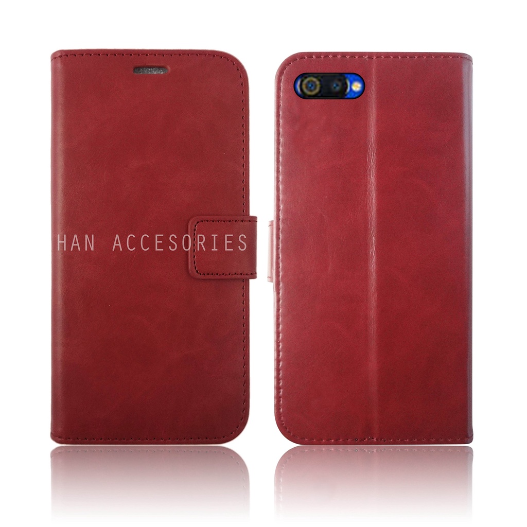 (PAKET HEMAT) Fashion Selular Flip Leather Case Realme C2 / OPPO A1K Flip Cover Wallet Case Flip Case + Nero Temperred Glass