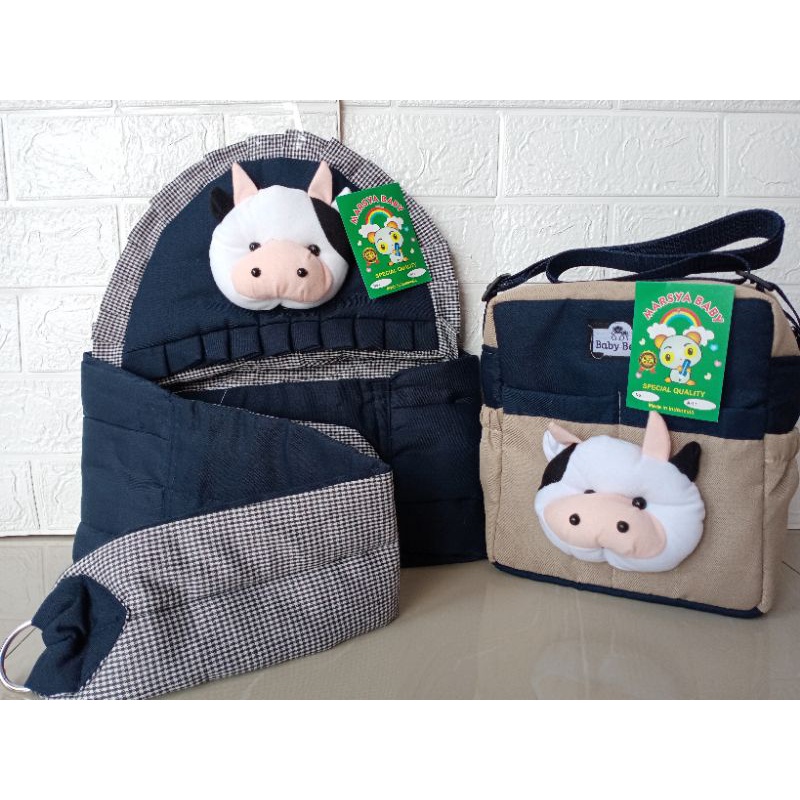 Paket Tas Bayi BONEKA SAPI DAN GENDONGAN SAMPING TOPI SAPI