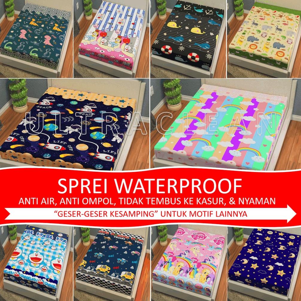 SPREI WATERPROOF MOTIF ANAK ROKET DINO BINTANG KUCING POLOS UKIR UKURAN 180X200 160X200 120X200 90 T