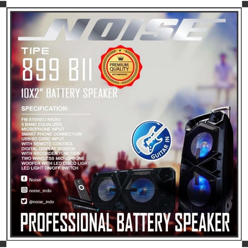 Speaker Portable Amplifier Wireless Noise 899 BII - Double 10 inch Blu