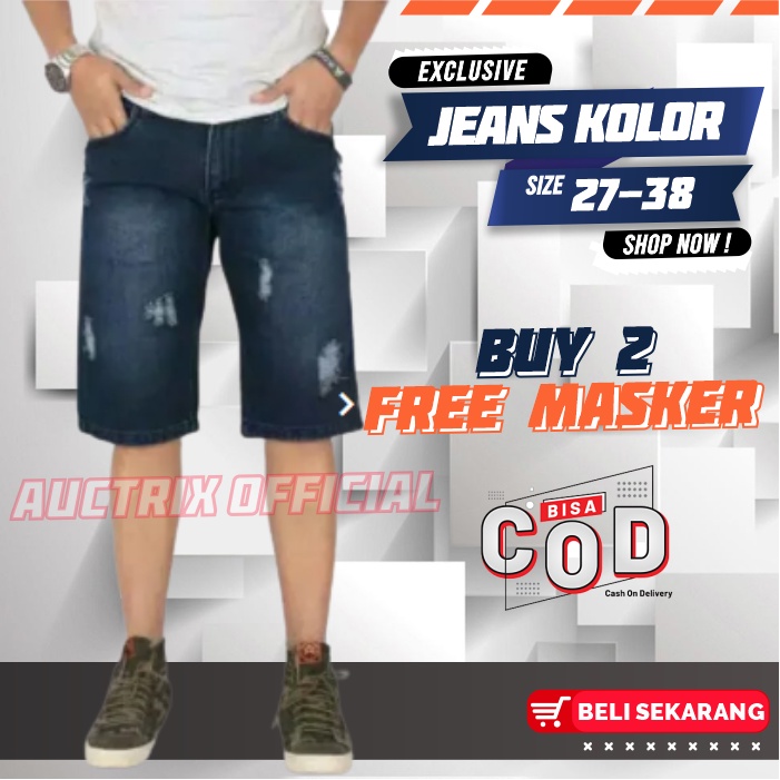 Celana Jeans Pria Sobek Jins Pendek Cowok Robek Distro Premium Bahan Denim