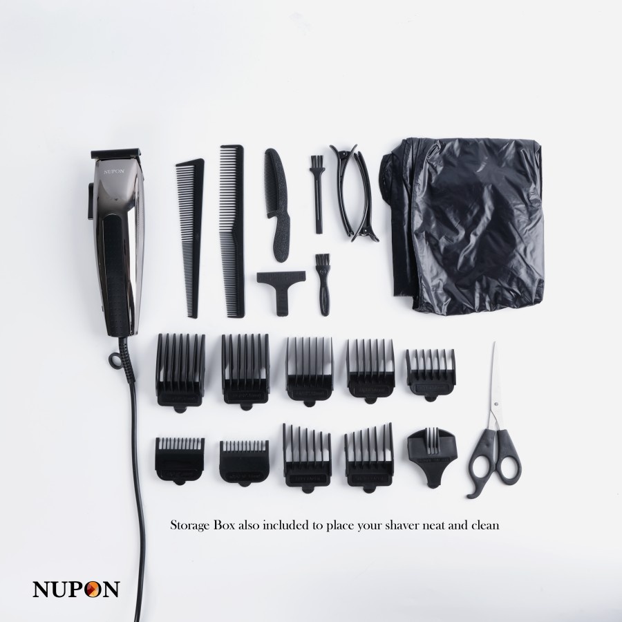 NUPON Alat Cukur Gunting Rambut Paket Lengkap NP-12 dengan Box termasuk celemek