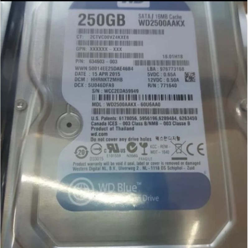 Harddisk WD Blue 250GB Internal PC