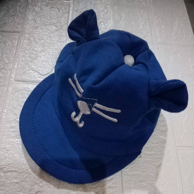 LYSASHOP - Topi Anak Bayi Lucu Motif Kucing/Topi Kupluk Bayi-Biru Tua