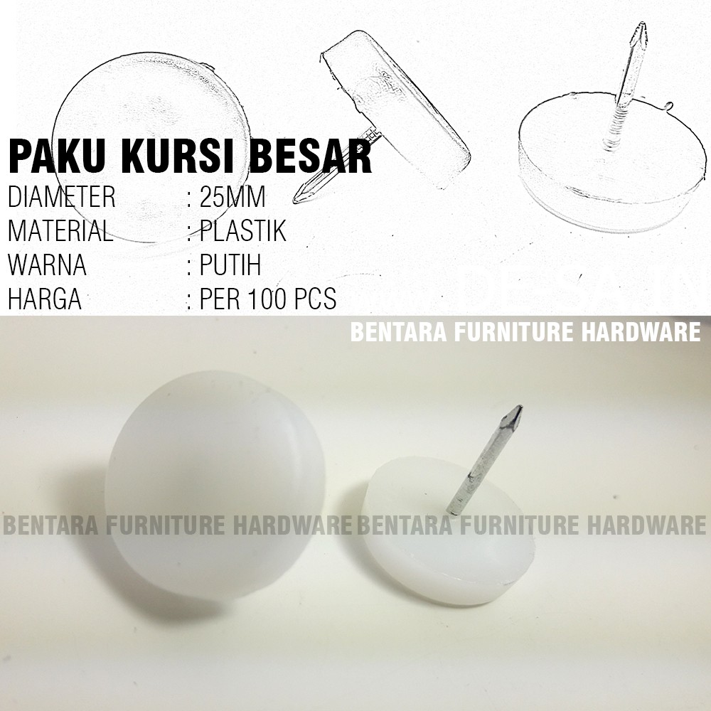 100 x PAKU KURSI BESAR DIAMETER 25MM MEJA -  PAKU PLASTIK BESI NAIL GLIDER GLIDE GLINDIT CHAIR TABLE