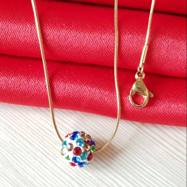 Kalung Fashion Bola Permata Gold Warna warni Titanium Antikarat