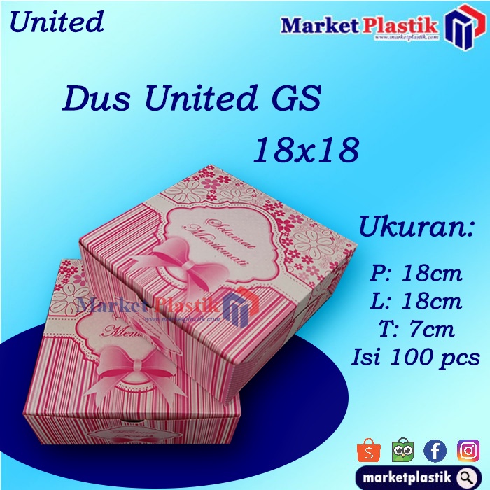 

Dus makanan/box kue/dus snack/box kue murah/DUS UNITED GS 18X18@100PC