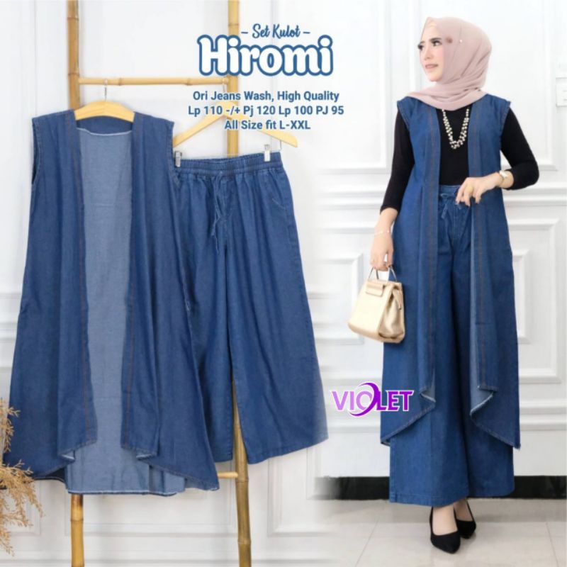 Hiromi set kulot ORI jeans wash long cArdi dan celana
