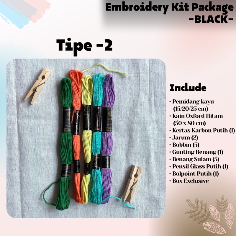 Embroidery Kit Package -Black- / Paket Sulam Benang / Sulam Tangan Termurah