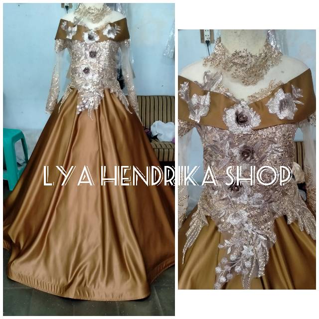 Gaun pengantin maroon 3D