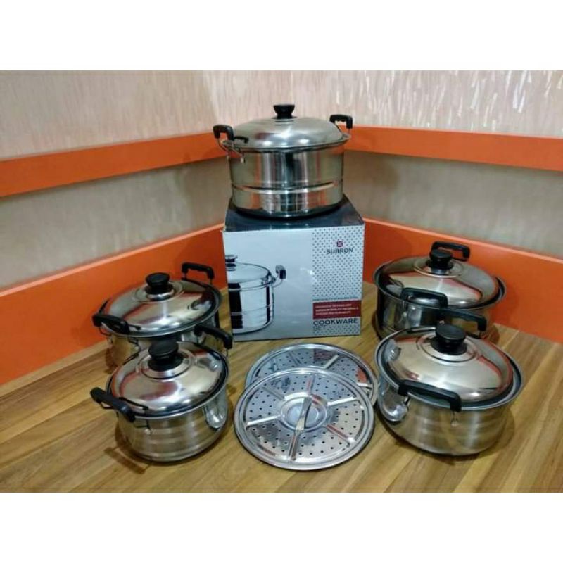 Panci Set Steamer Subron 12pcs Stainless Steel Murah