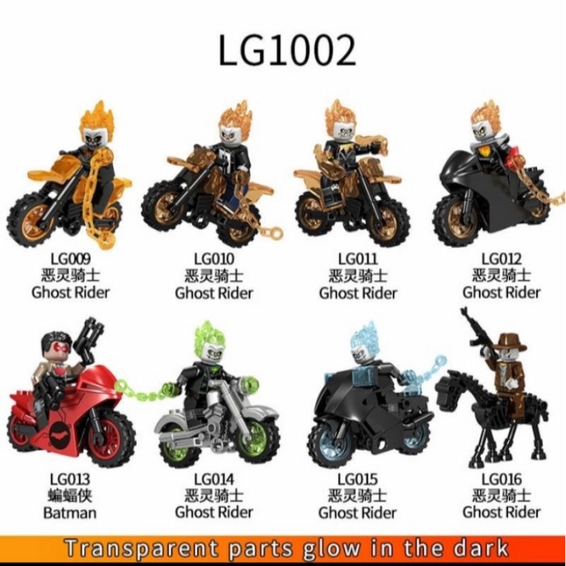 Minifigure LG 1002 Ghost Rider + Motor Glow in the Dark  (1 Set Isi 8)