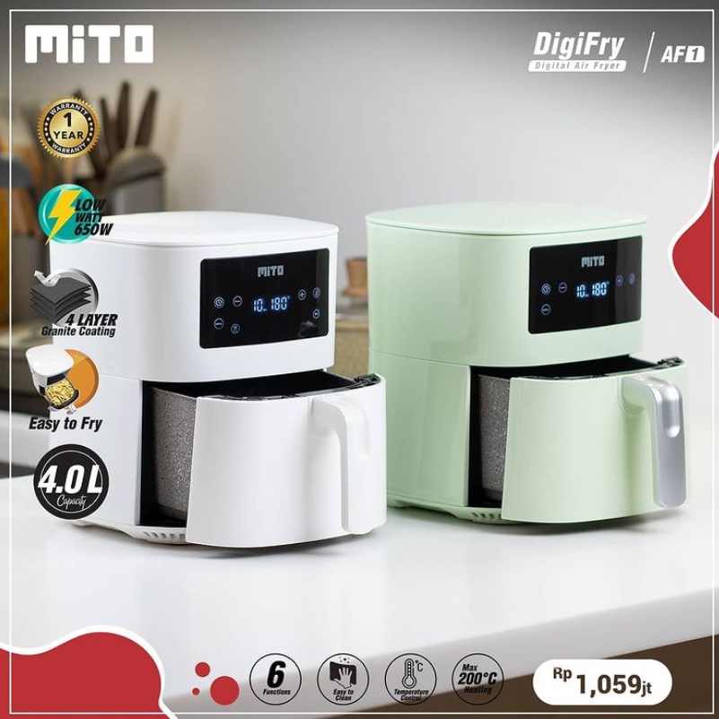 Airfryer Mito AF 1 Kapasitas 4 Liter Low Watt Air Fryer Mito