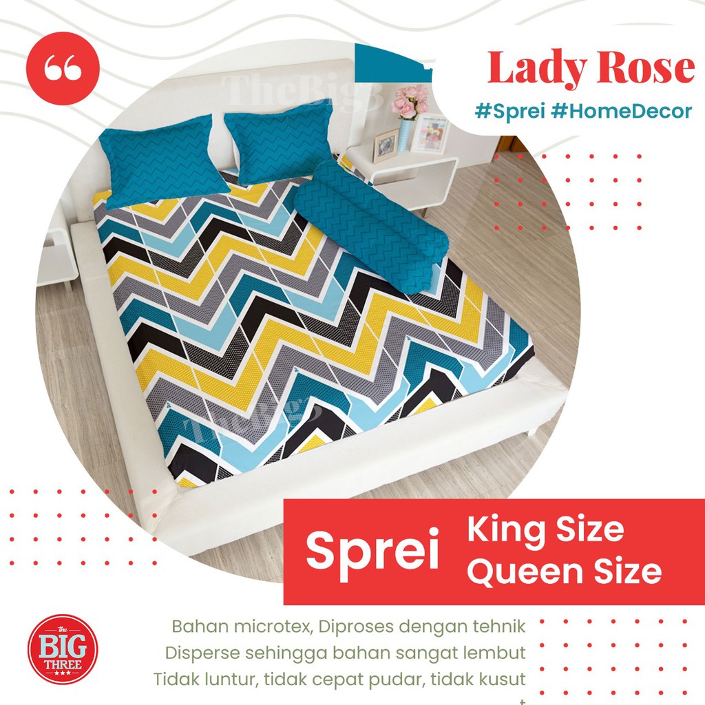 Sprei 180x200 / 160x200 Lady Rose motif SAILOR FURIN WILIS LUVIA RINO TUNDRA CARMINE BLASCO MEDIRA PASKAL KALA CHARCOAL TASYA VANIA SAVA WILLIAM POPPY LORIA FELIX PIKKA JAYDEN EMILY - LadyRose 180 160 King Queen SP